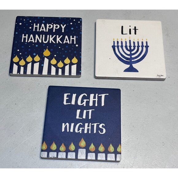 Thirstystone Hanukkah Coasters Set Of 3 With Cork Backing - Picture 1 of 1